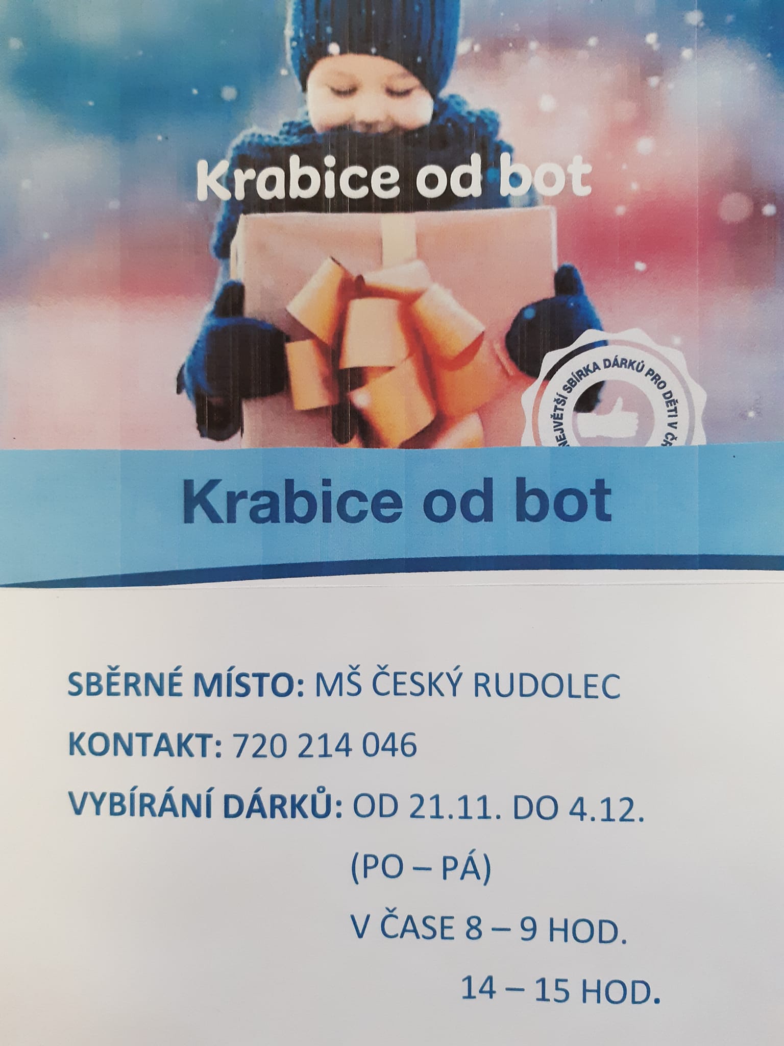 Sbírka „Krabice od bot“ ZŠ a MŠ Český Rudolec 2022